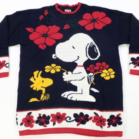 VTG Vintage Peanuts Snoopy and Friends with Woodstock Floral Sweater Xlarge XL - Picture 5 of 5